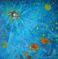 Opera di Antonio Tonelli - Cielo stellato con girasoli e satellite artificiale - AT1034