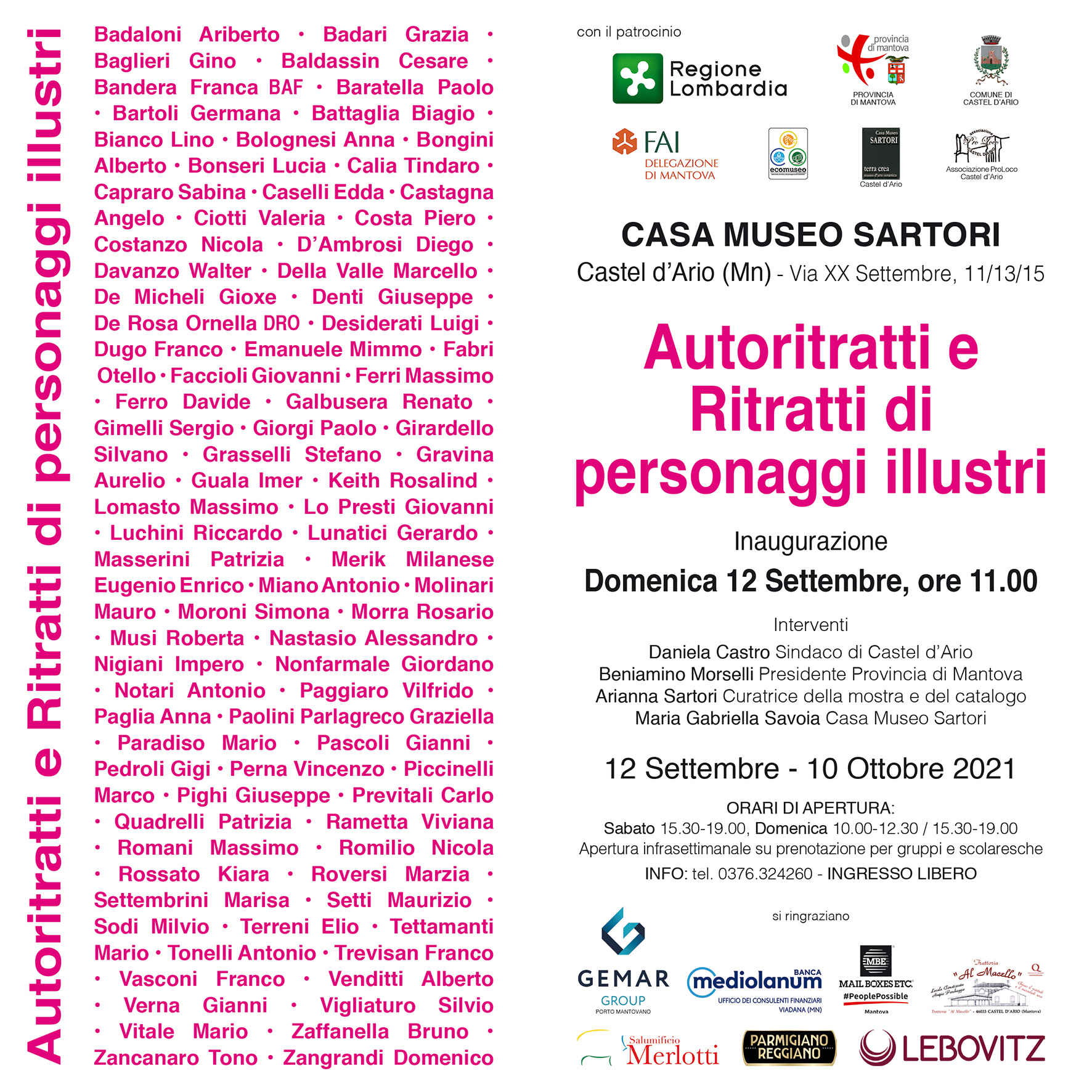 Ritratti di personaggi illustri alla Casa Museo Sartori, Castel d'Ario (MN), dal 12 settembre al 10 ottobre 2021