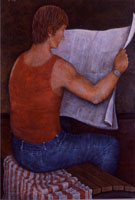 Opera di Antonio Tonelli - Il lettore di giornale con la canottiera rossa - AT310